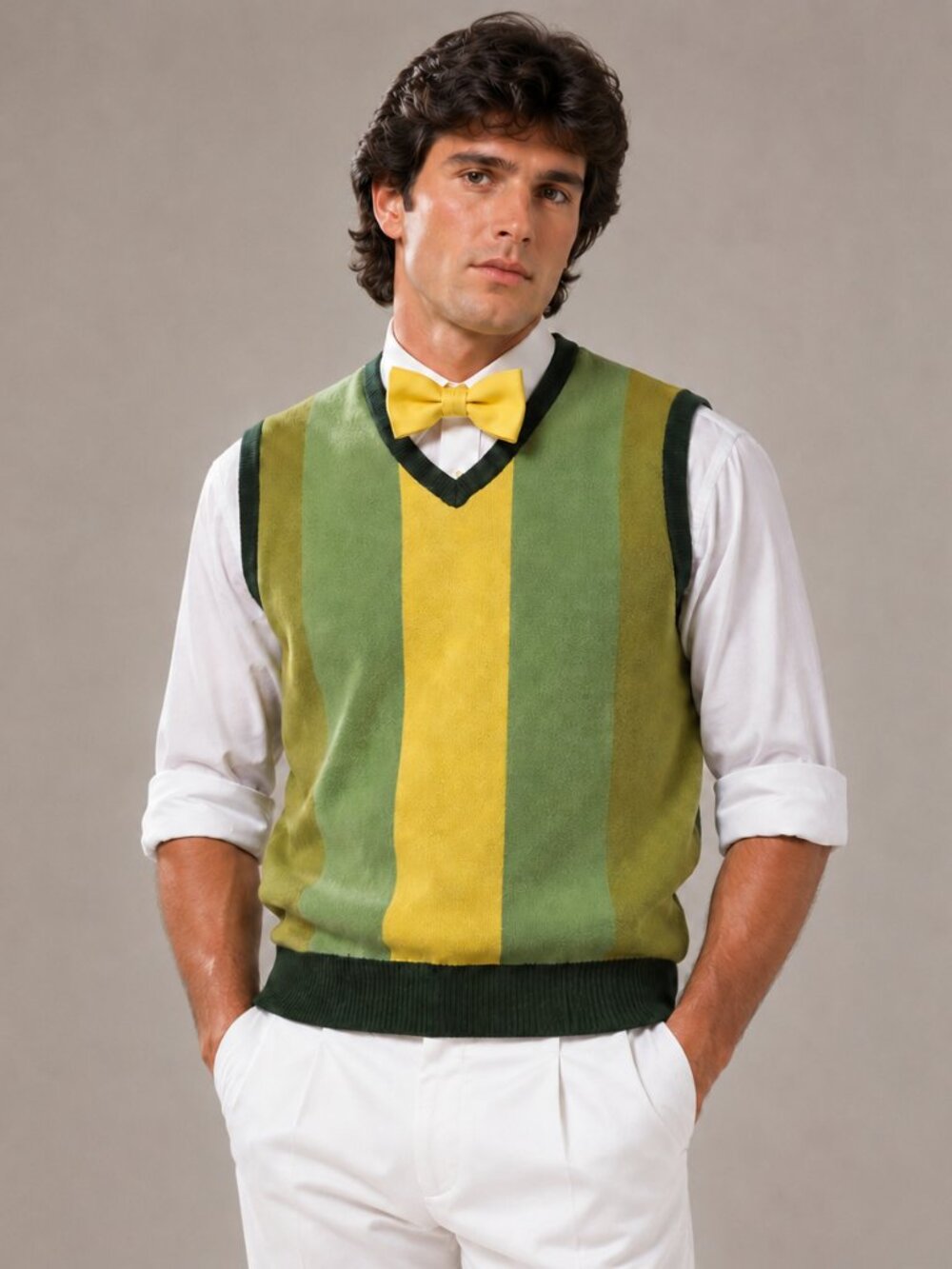 Flan Labs Green Sweater Vest Mens M 80s Michael Jackson Style Colorblock  New